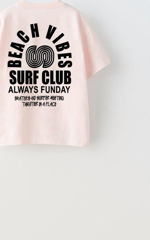 Beach Vıbes Surf Club Yazılı Ters S Tasarım Baskılı Pembe Unisex Çocuk T-Shirt