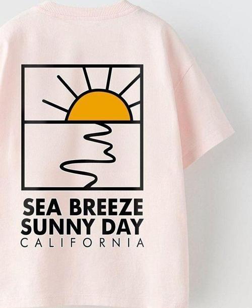 Sea Breeze Sunny Day California Yazılı Güneş Tasarım Baskılı Pembe Çocuk T-Shirt