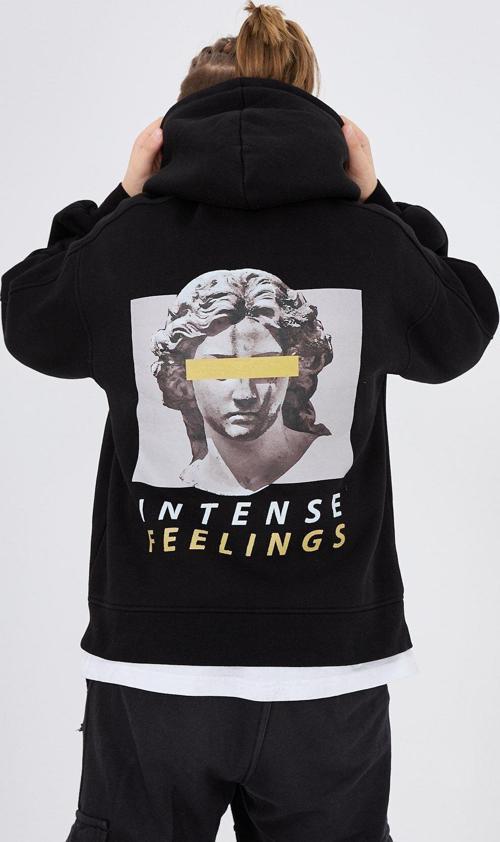 Kapüşonlu Içi Polarlı Intense Feelings Baskılı Siyah Unisex Çocuk Hoodie Sweatshirt