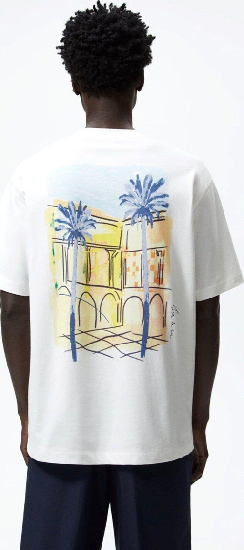 Bisiklet Yaka Palmiye Baskılı Oversize Beyaz Erkek T-Shirt