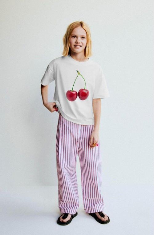 Cherry Kiraz Tasarım Baskılı Beyaz Çocuk T-Shirt