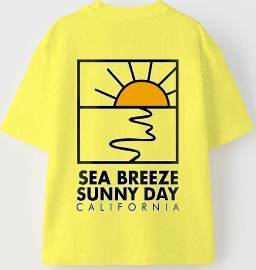 Sea Breeze Sunny Day California Yazılı Güneş Tasarım Baskılı Sarı Çocuk T-Shirt