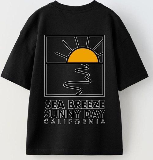 Sea Breeze Sunny Day California Yazılı Güneş Tasarım Baskılı Siyah Çocuk T-Shirt