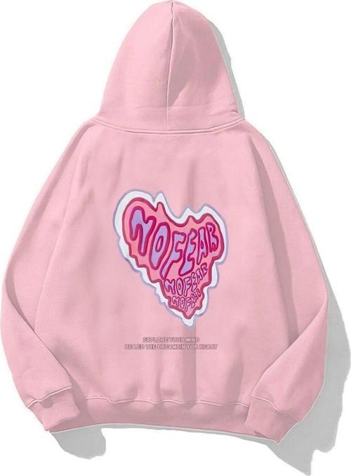 Kapüşonlu Içi Polar No Fear Baskılı Pembe Unisex Oversize Hoodie Sweatshirt