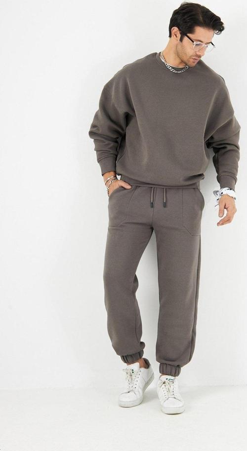 Bisiklet Yaka Basic 3 İplik Şardonlu Oversize Sweatshirt
