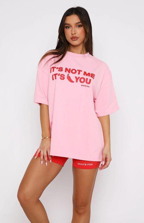 White Fox Pembe Kadın Its Not Me Its You Yazılı Bisiklet Yaka T-Shirt