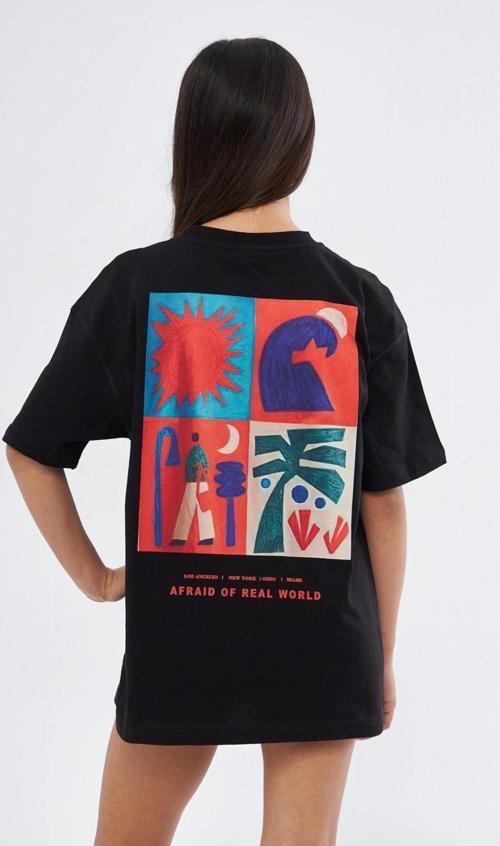 Afraıd Of Real Yazılı Baskılı Siyah Çocuk T-Shirt
