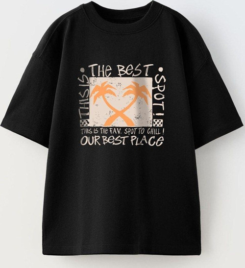 The Best Yazılı Palmiye Tasarım Baskılı Siyah Çocuk T-Shirt