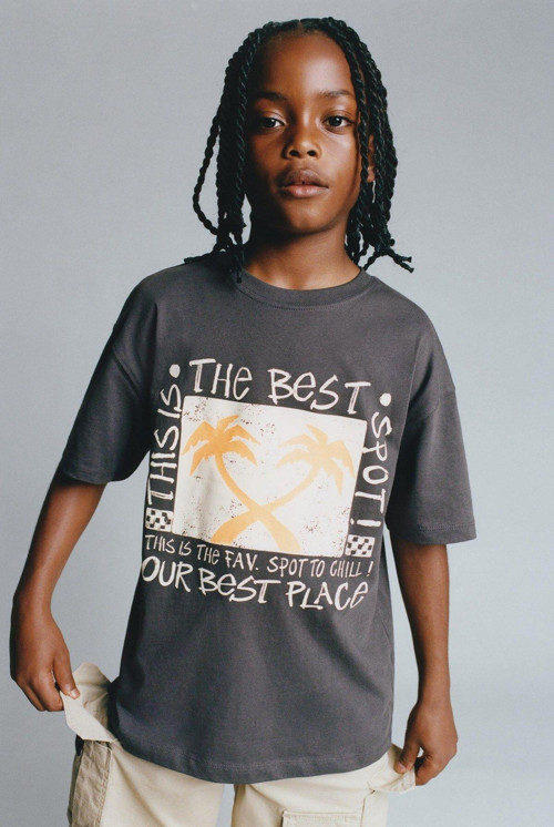 The Best Yazılı Palmiye Tasarım Baskılı Füme Çocuk T-Shirt