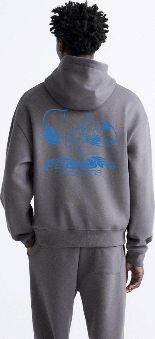 Kapüşonlu Içi Polar Peanuts Yazılı Snoopy Desen Baskılı Füme Oversize Hoodie Sweatshirt