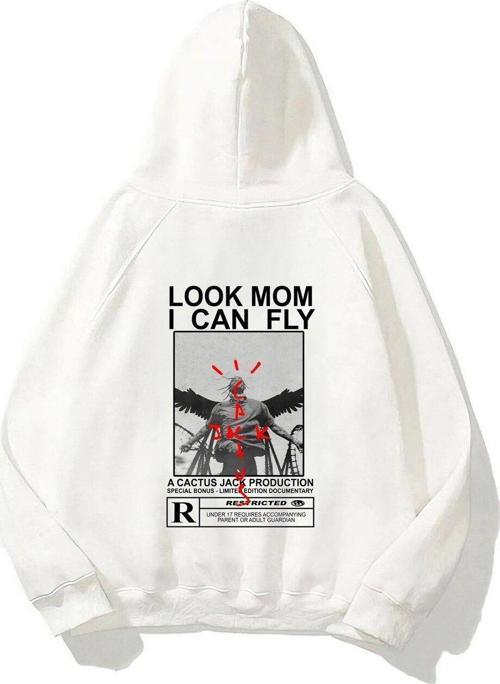 Kapüşonlu Içi Polar Look Mom I Can Fly Baskılı Unisex Beyaz Oversize Hoodie Sweatshirt