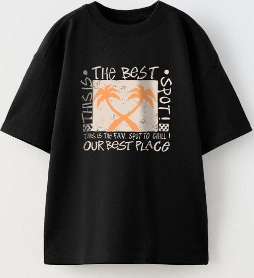 The Best Yazılı Palmiye Tasarım Baskılı Siyah Çocuk T-Shirt