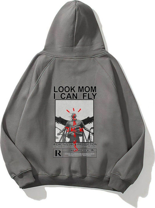 Kapüşonlu Içi Polar Look Mom I Can Fly Baskılı Unisex Füme Oversize Hoodie Sweatshirt