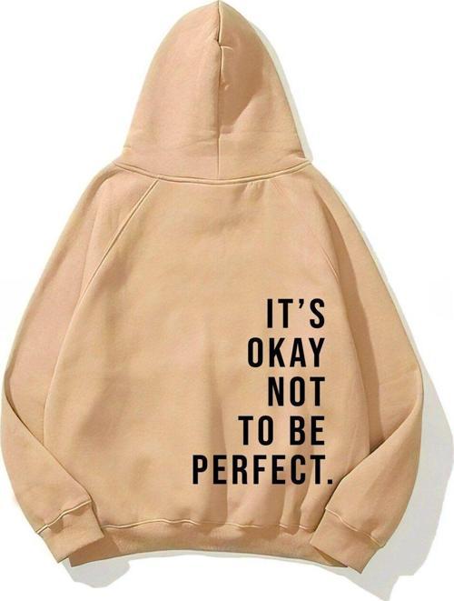 Kapüşonlu Içi Polar It'S Okay Baskılı Unisex Bej Oversize Hoodie Sweatshirt
