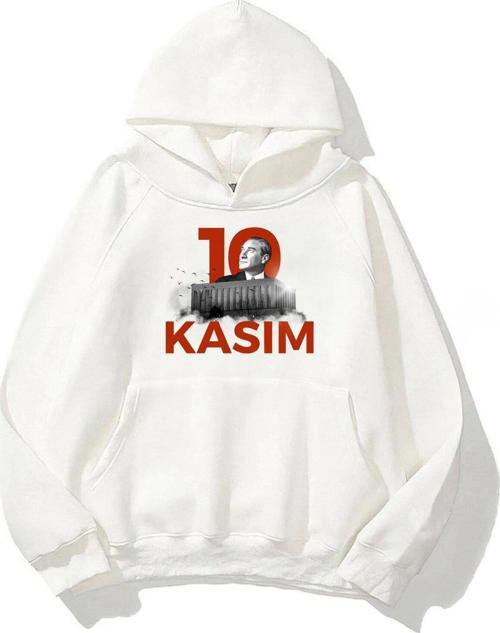 Kapüşonlu Içi Polar Kemal Atatürk 10 Kasım Baskılı Beyaz Unisex Sweatshirt