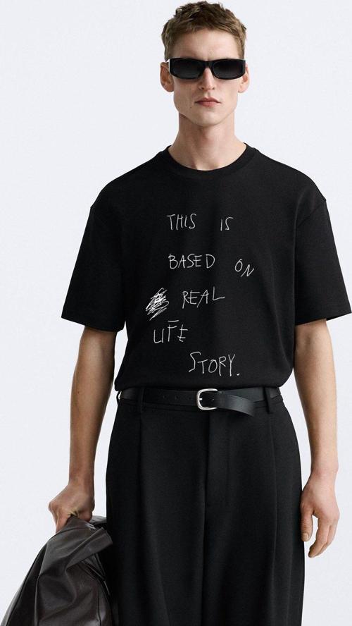 Bisiklet Yaka This Is Based On Real Life Story Baskılı Oversize Siyah Erkek T-Shirt