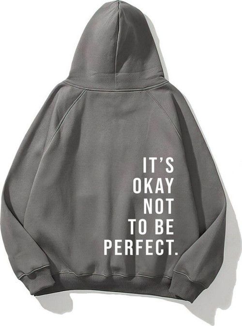 Kapüşonlu Içi Polar It'S Okay Baskılı Unisex Füme Oversize Hoodie Sweatshirt