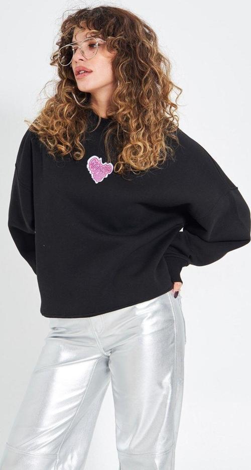 Siyah Bisiklet Yaka Kadın No Fear Ön Ve Baskılı Oversize Sweatshirt