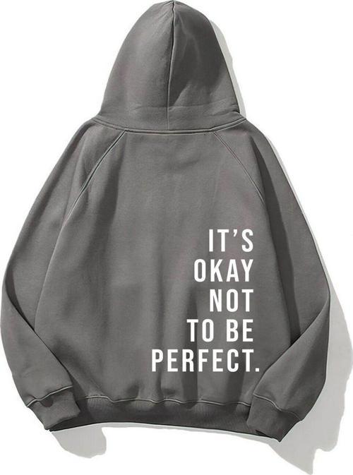 Kapüşonlu Içi Polar It'S Okay Baskılı Unisex Füme Oversize Hoodie Sweatshirt