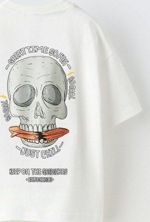 Great Time So Fun Yazılı Kuru Kafa Tasarım Baskılı Beyaz Unisex Çocuk T-Shirt