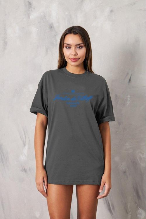 Montmartre Paris Yazılı Kadın Füme T-Shirt