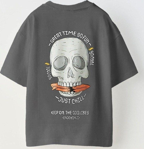 Great Time So Fun Yazılı Kuru Kafa Tasarım Baskılı Füme Çocuk T-Shirt