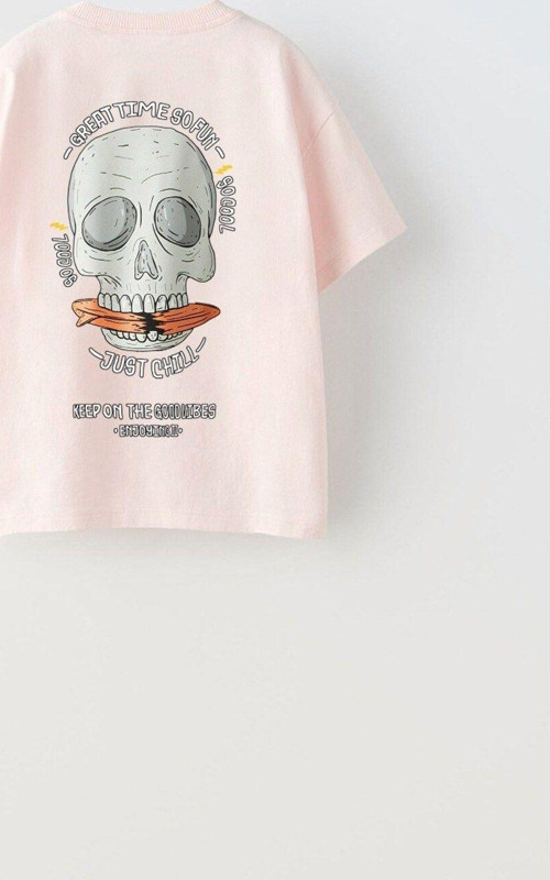 Great Time So Fun Yazılı Kuru Kafa Tasarım Baskılı Pembe Çocuk T-Shirt