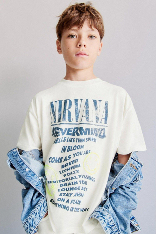 Nirvana Yazılı Smile Baskılı Beyaz Çocuk T-Shırt
