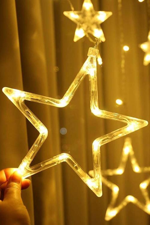 Toprockstore Dekoratif Yıldızlı Perde Fişli Led Işık