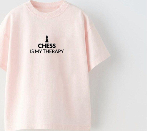 Chess İs My Therapy Yazılı Satranç Şah Tasarım Baskılı Pembe Çocuk T-Shirt