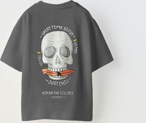 Great Time So Fun Yazılı Kuru Kafa Tasarım Baskılı Füme Çocuk T-Shirt