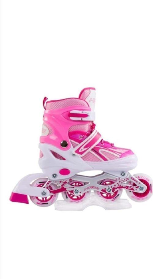 Pembe Ayarlabilir 2+2 Işıklı Metal Alıştırma Pateni Çantalı