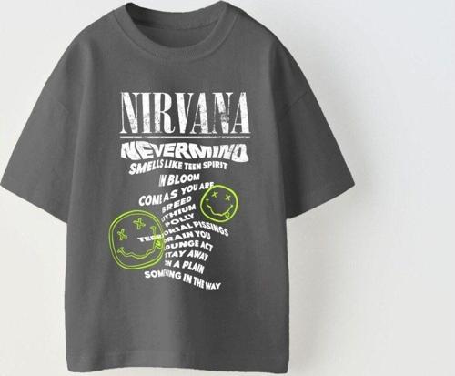 Nirvana Yazılı Smile Baskılı Füme Çocuk T-Shırt