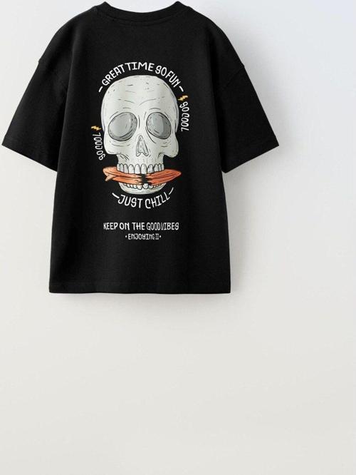 Great Time So Fun Yazılı Kuru Kafa Tasarım Baskılı Siyah Unisex Çocuk T-Shirt