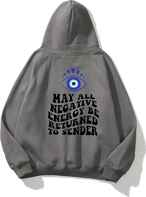 Kapüşonlu Içi Polar Kirpikli Nazar Boncuğu Baskılı Füme Unisex Sweatshirt