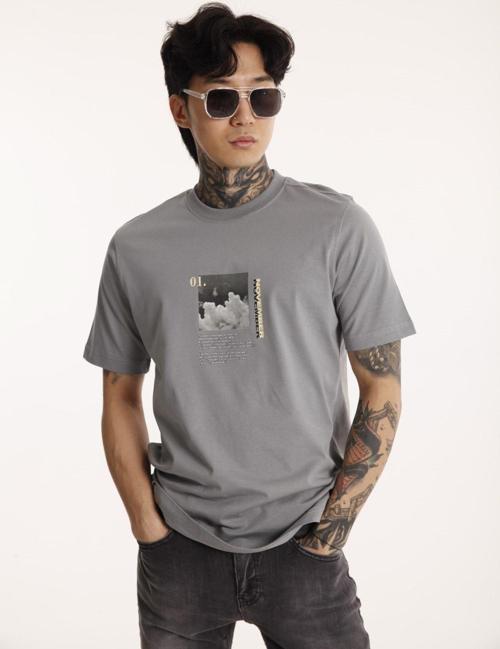 Oversize Bisiklet Yaka Erkek 2 İplik November Baskılı Pamuk T-Shirt