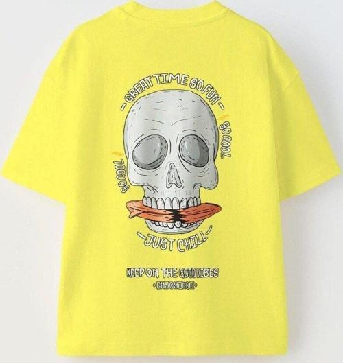 Great Time So Fun Yazılı Kuru Kafa Tasarım Baskılı Sarı Unisex Çocuk T-Shirt