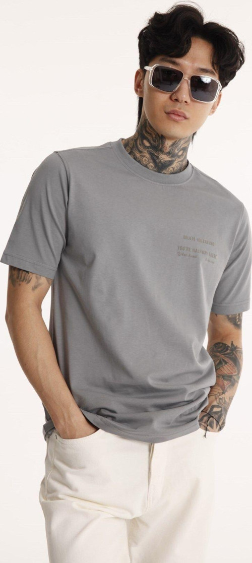 Bisiklet Yaka Erkek Work Hard Baskılı Pamuk T-Shirt