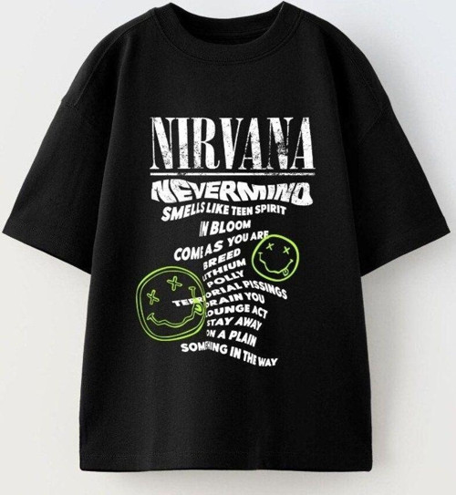 Nirvana Yazılı Smile Baskılı Siyah Çocuk T-Shırt