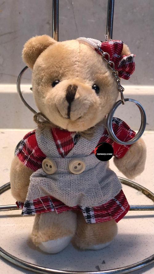 Toprockstore Sevimli Elbiseli Kurdeleli Ayıcık Peluş Oyuncak Desenli Anahtarlık Uyku Arkadaşı Hediyelik 12 Cm
