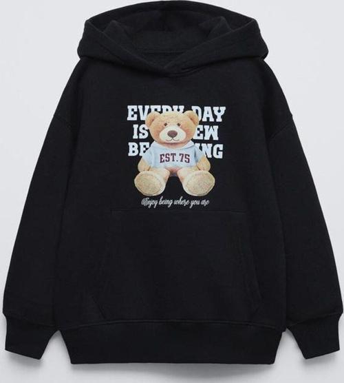 Siyah Çocuk Every Day Is Em Being Yazılı Ayıcıklı Kapüşonlu Oversize Sweatshirt