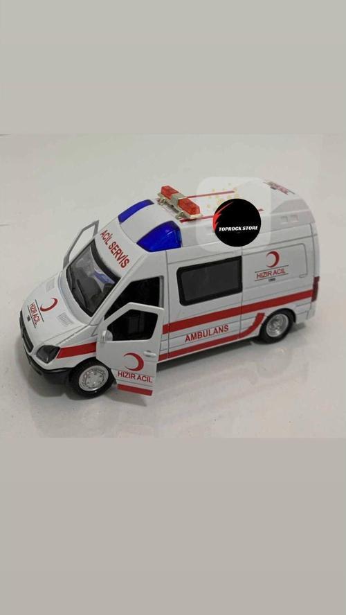 Toprockstore Metal Ambulans Oyuncak Işıklı Sesli İlk Yardım Aracı Ekip Otosu