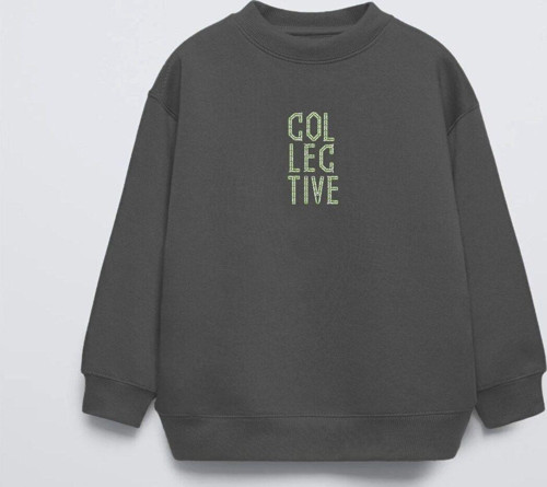 Füme Bisiklet Yaka Collective Yazılı Arka Fly Kn It Yazılı Oversize Çocuk Sweatshirt