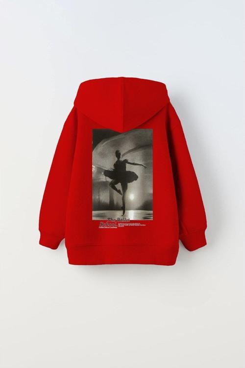 Kapüşonlu Içi Polar The Ballet School Baskılı Kırmızı Unisex Çocuk Hoodie Sweatshirt