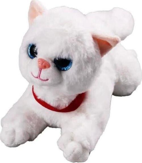 Toprockstore Miyavlayan Sesli Kedi Peluş Oyuncak Uyku Arkadaşı Hediyelik Peluş Yatan Kedi 35 Cm