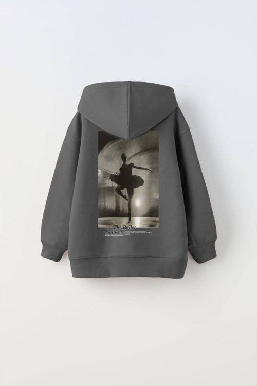 Kapüşonlu Içi Polar The Ballet School Baskılı Füme Unisex Çocuk Sweatshirt