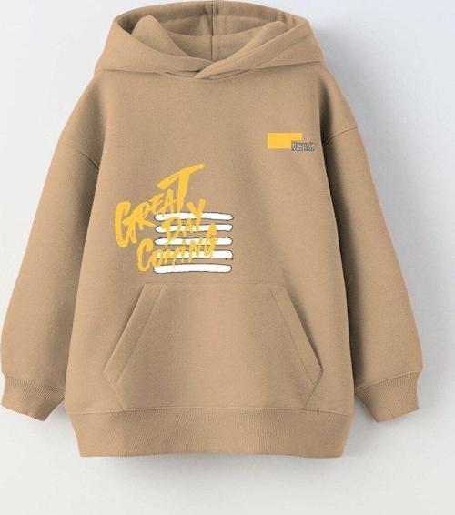 Kapüşonlu Içi Polar Great Day Coming Yazı Baskılı Bej Unisex Çocuk Hoodie Sweatshirt