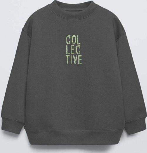 Füme Bisiklet Yaka Collective Yazılı Arka Fly Kn It Yazılı Oversize Çocuk Sweatshirt