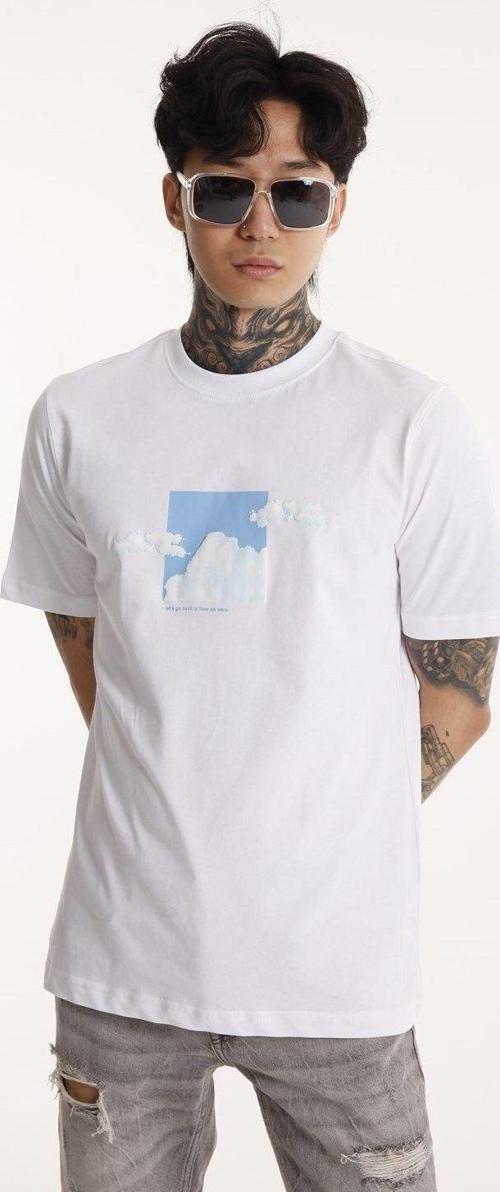 Bisiklet Yaka Erkek Kabaran Bulut Baskılı Pamuk T-Shirt