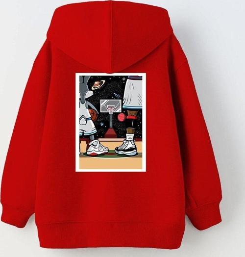 Kapüşonlu Içi Polar I Love This Game Yazılı Basketbol Baskılı Kırmızı Unisex Çocuk Hoodie Sweatshirt